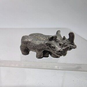 Vintage 1982 USA Pewter Rhinoceros Figurine Two Rhinos Miniature Sculpture 1"